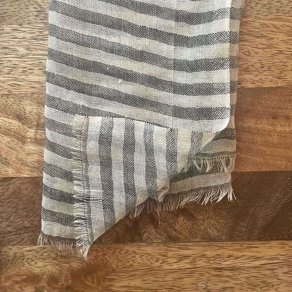 Black grey and off white striped natural fiber rock and roll chic scarf